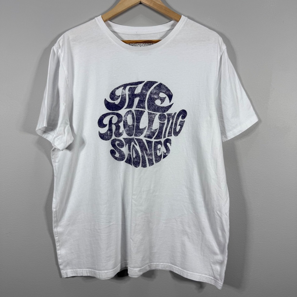 The Rolling Stones Distressed Circle Logo Graphic T-Shirt White XXL